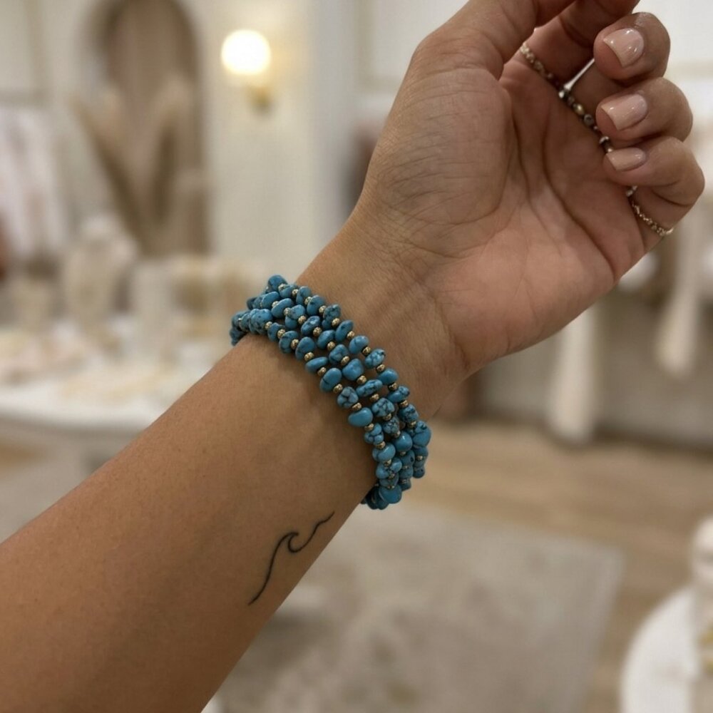 Designs by Forte Turquoise Chip Stone Memory Wire Wrap Bracelet - Boho